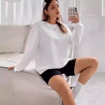 2025 новая женская одежда маленький стиль круглый вырез обычный заграничный топ свитер S белый