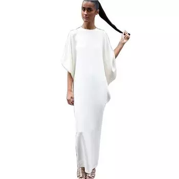 2025 новая женская одежда с круглым вырезом однотонное свободное платье платье S белый