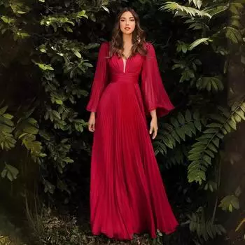 2025 новая женская одежда, сексуальное платье с глубоким V-образным вырезом и длинными рукавами, облегающее платье S бордовый