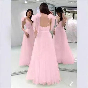 2025 новая женская одежда, сексуальное платье без рукавов с глубоким V-образным вырезом, облегающее платье S розовый