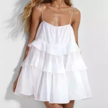 2025 новая женская одежда сексуальное плиссированное платье на подтяжках короткая юбка на бретельках S белый