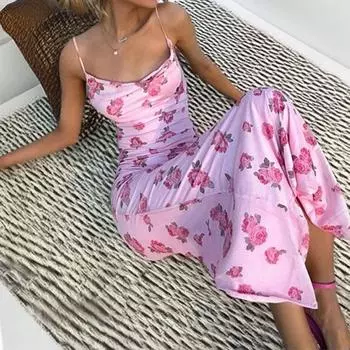 2025 новая женская одежда сексуальное темпераментное платье с открытой спиной и принтом на подтяжках на талии осень и зима S