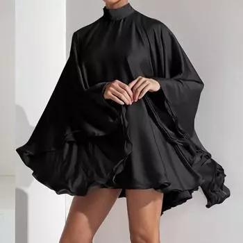 2025 новая женская одежда темперамент элегантный полуводолазка с деревянным краем ушей свободное зимнее платье S белый