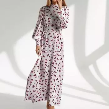 2025 новая женская одежда темперамент элегантный принт нежный ветер шнуровка зимнее платье S