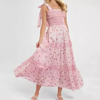 2025 новая женская одежда темперамент элегантный принт подтяжки торт платье женщины S розовый