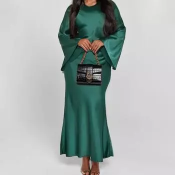 2025 новая женская одежда темперамент простое свободное платье с рукавами-рогами в стиле тай-дай платье большого размера для женщин S чёрный