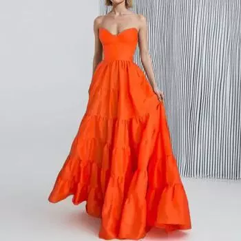 2025 новая женская одежда темперамент сексуальное с высокой талией тонкое новогоднее платье топ-труба большое свободное платье S оранжевый