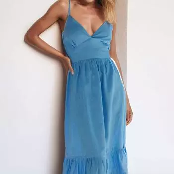 2025 новая женская одежда темперамент сексуальное плиссированное платье с подтяжками на талии S королевский синий