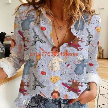 2025 Новая женская повседневная рубашка с 3D-принтом, модная уличная женская рубашка на пуговицах с длинным рукавом XS