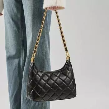 2025 Новая женская сумка через плечо из натуральной кожи - Маленький стиль аромата, Высококачественная, Универсальная сумка через плечо с цепочкой