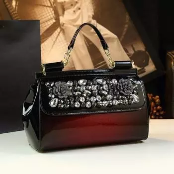 2025 Новая женская сумка через плечо с вышитыми бриллиантами бордовый