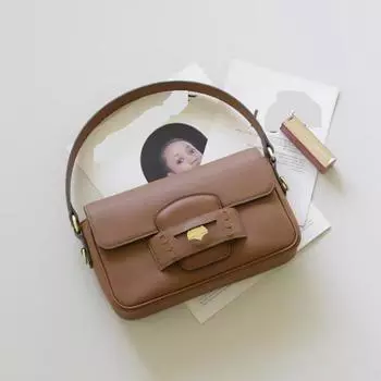2025 Новая женская сумка из натуральной кожи Head Layer Swift Cowhide Underarm Gold Coin Bag Handheld Single Shoulder + Square Bag Cross Border 23x5x13.5cm золотисто-коричневый