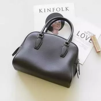 2025 Новая женская сумка из натуральной кожи, кожаная сумка-подушка на голову, сумка для боулинга, ручная сумка через плечо 27x18x12CM темно-коричневого