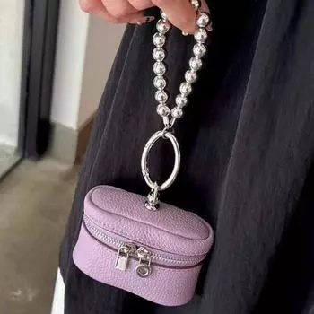 2025 Новая женская сумка из натуральной кожи с верхним слоем из воловьей кожи, мини-сумка для ланч-бокса, цветная сумка для наушников, сменная подвесная декоративная подвесная сумка на шею 10 x 6 x 4CM золотисто-коричневый