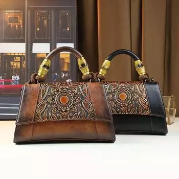 2025 Новая женская сумка ручной работы из натуральной кожи, модная сумка для мам среднего возраста, ретро-изысканная маленькая сумка на одно плечо, атмосферная сумка чёрный