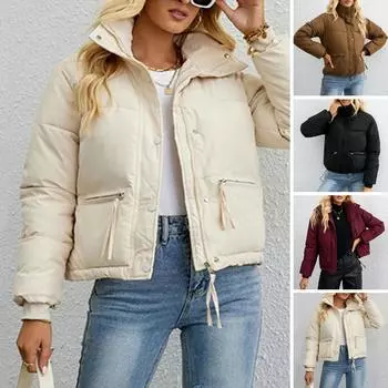 2025 Новая зимняя куртка женская на молнии свободная стеганая куртка женская однотонная утолщенная теплая стеганая парка куртки M кофейный
