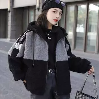 2025 Новая зимняя модная куртка из толстого искусственного бархата ягненка, женская куртка из утолщенного бархата в осенне-зимнем стиле M серый