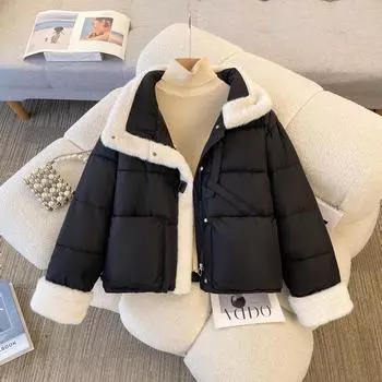 2025 новая зимняя студенческая куртка-пуховик из искусственной овчины, свободная утолщенная стеганая куртка, пуховик из хлопка, женская хлопковая куртка M