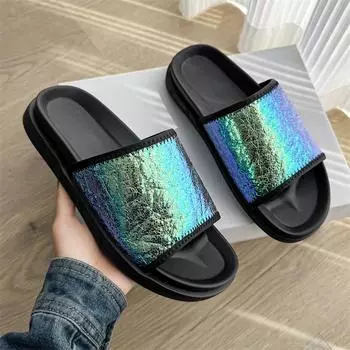 2025 новинка летняя одежда односложные мужские сандалии на плоской подошве мягкая подошва модная ленивая пляжная обувь 371251-J 38 розовый