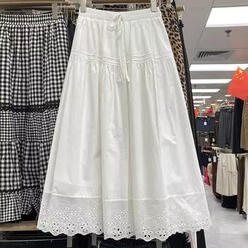 2025 новинка лето новая универсальная повседневная юбка с эластичной талией и высокой талией вышитая юбка А-образной формы one size fits all белый