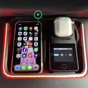 2025 Новое беспроводное зарядное устройство для Tesla ModelY Model3 2025+ Air Pods Динамическая подсветка для ног Установка без потерь