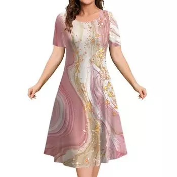 2025 Новое летнее свободное платье А-силуэта с 3D-принтом и короткими рукавами Женские вечерние платья Женская элегантная модная одежда S
