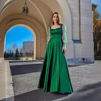 2025 новое платье, платье с круглым вырезом и длинными рукавами, облегающее платье S зелёный