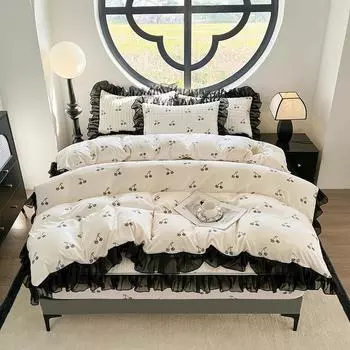 2025 Новое пододеяльник в стиле Хепберн в корейском стиле с кружевом в виде листьев лотоса, пододеяльник с французским принтом на четыре сезона 150x200cm 1pcs