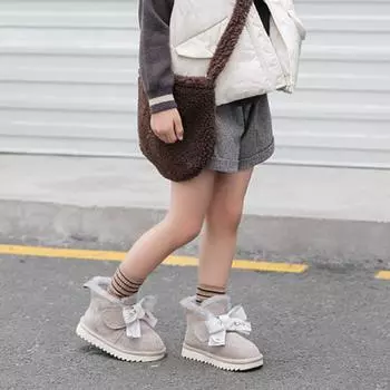 2025 Новое поступление детские зимние ботинки классические утолщенные пушистые детские зимние ботинки для маленьких девочек удобные теплые ботильоны 21 кофейный