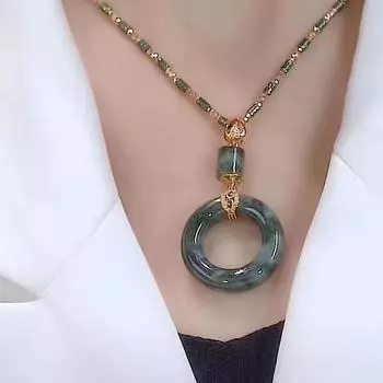 2025 Новое ретро ожерелье из бамбуковых бусин с застежкой-пряжкой безопасности - Зеленая полимерная цепочка и кулон из кубического синтетического циркония, Универсальная цепочка для ключицы 1pc