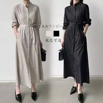 2025 новое свободное платье-рубашка юбка на шнуровке длинное платье M чёрный