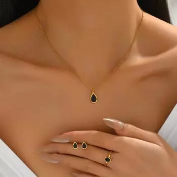 2025 Новое Ветер Женское Ожерелье Серьги Набор Геометрический Дизайн Капля Воды Премиум Кольцо Цепочка на Ключицу