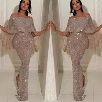 2025 новое вечернее платье с большой оборкой и листиками, с запахом на груди и плечами, с запахом на бедрах и разрезом S