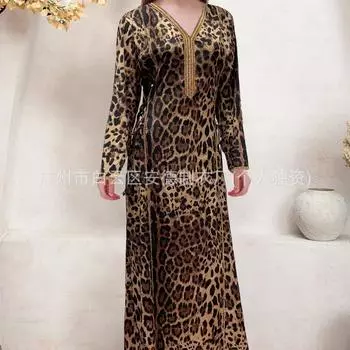 2025 новое женское длинное платье с V-образным вырезом и леопардовым принтом S