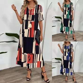 2025 Новое женское модное элегантное платье весна-лето с принтом, тонкая талия, тренд, свободное и удобное платье S