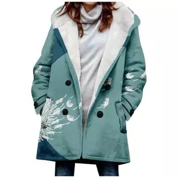 2025 Новое женское пальто-тренч Зимнее утолщенное модное цветочное модное утягивающее пальто средней длины с капюшоном S