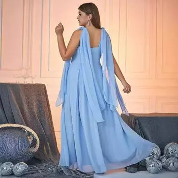 2025 новое женское платье на подтяжках, однотонное платье, длинное платье S светло-синий