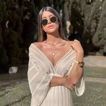 2025 новое женское платье, платье с V-образным вырезом и рукавами-шальками S белый