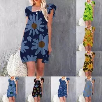 2025 Новое женское платье с заниженной талией, элегантное платье с принтом, весна-лето, свободное и удобное S