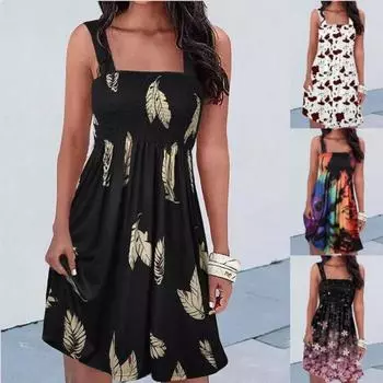 2025 Новое женское платье с заниженной талией, элегантное платье с принтом, весна-лето, свободное и удобное S белый