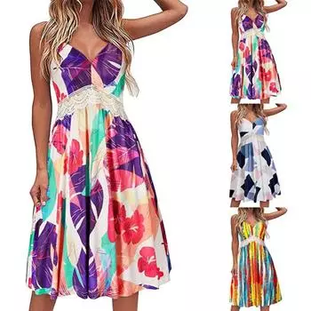 2025 Новое женское платье с заниженной талией, элегантное платье с принтом, весна-лето, свободное и удобное S жёлтый