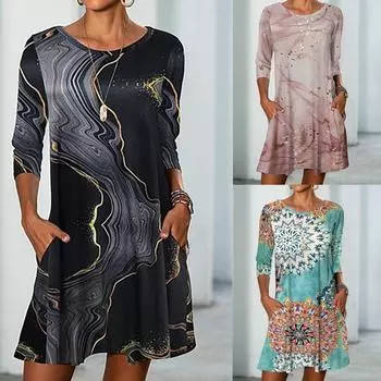 2025 Новое женское платье с заниженной талией, элегантное платье с принтом, весна-лето, свободное и удобное S розовый