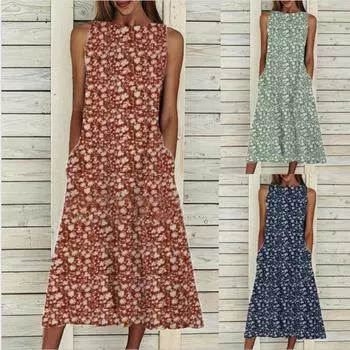 2025 Новое женское платье с заниженной талией, элегантное платье с принтом, весна-лето, свободное и удобное S красный