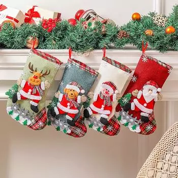 2025 Новогодние рождественские чулки, носки со снеговиком, Санта-Клаусом, медведем, рождественский подарочный пакет с конфетами, украшение для камина, рождественской елки Snowman