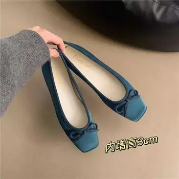 2025 новые балетки на плоской подошве, туфли для бабушки, милые туфли в стиле бант с квадратной головкой и мелким горлом, одна педаль, одинарные туфли для женщин 35 зелёный