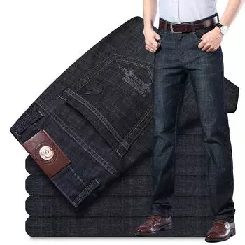 2025 Новые бархатные/обычные дополнительные эластичные свободные прямые джинсы из денима с высокой талией для мужчин 28
