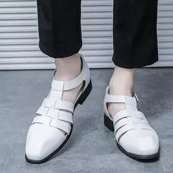 2025 новые большие размеры ретро римские классные кожаные туфли мужские 46 повседневные дышащие кожаные сандалии пряжка верхняя одежда пляжная обувь мужская 38 чёрный