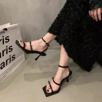 2025 новые босоножки женские летние серебристые с одной пуговицей и квадратным носком на тонком каблуке босоножки на высоком каблуке дизайн sense ниша 35 серебряный