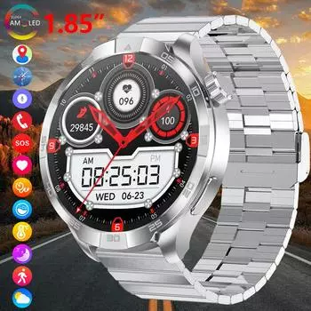 2025 Новые часы 1,85-дюймовый HD Большой экран Bluetooth Звонок Смарт-часы Мужские Спорт Фитнес GPS Трек NFC NFC контроль доступа Пульсометр Компас SmartWatch
