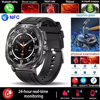 2025 Новые часы 7 Смарт-часы для мужчин Здоровье Кровяное давление Кислород Спорт Фитнес-трекер Часы Звонок ЭКГ Смарт-часы для Samsung Galaxy Black-silicone